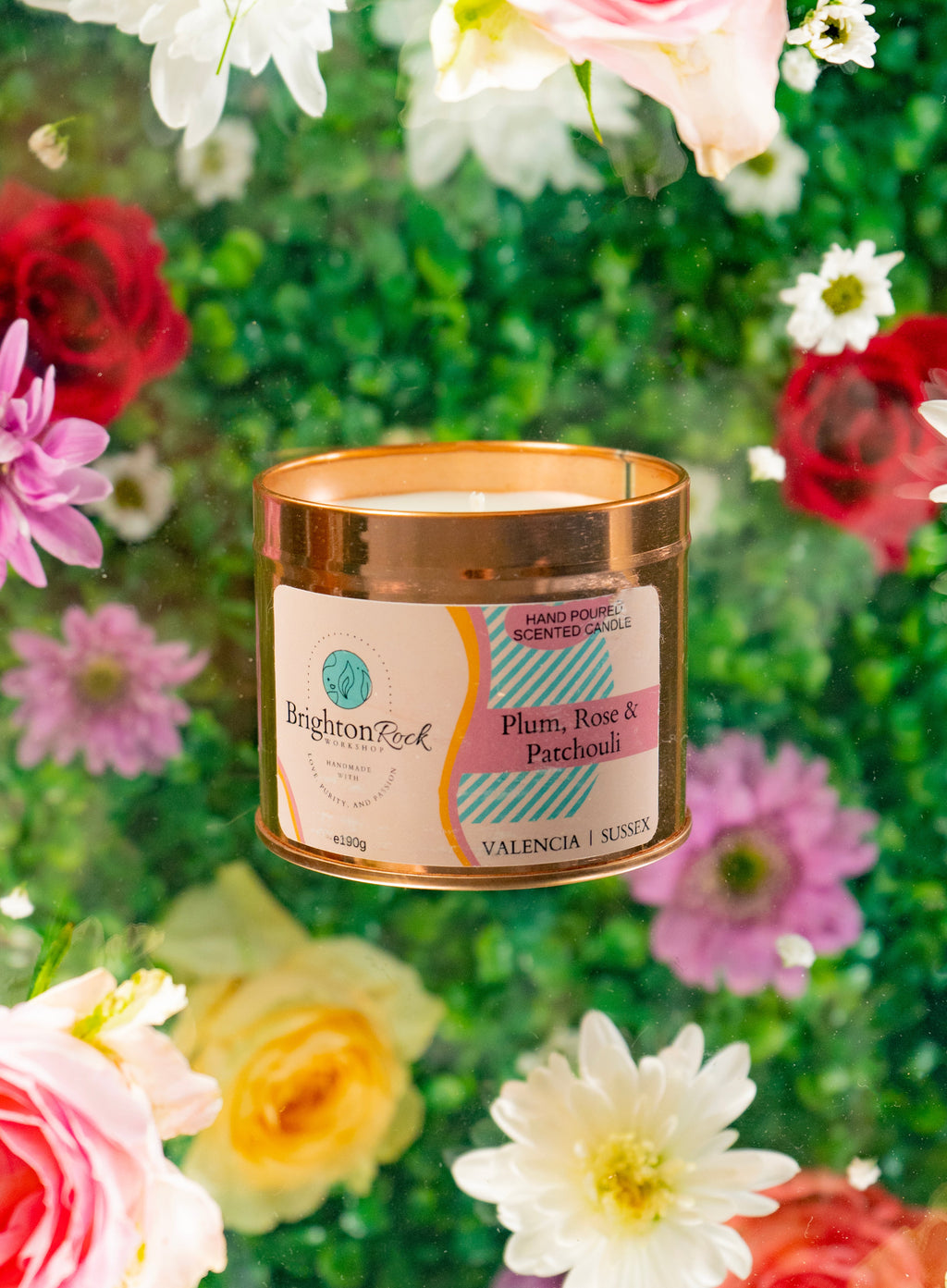 Plum, Rose & Patchouli Scented Candle in Rose Gold Tin 190g