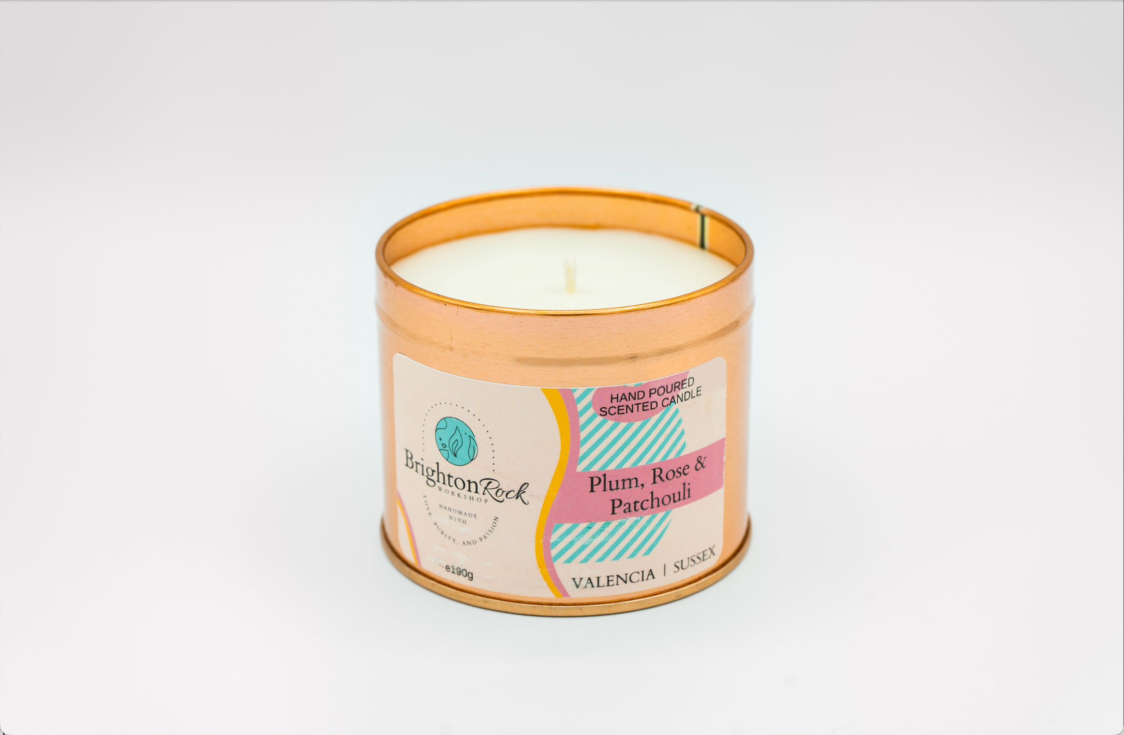 Plum, Rose & Patchouli Scented Candle in Rose Gold Tin 190g